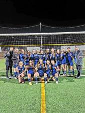 <b>The Vernon Hedgehogs U15 girls soccer team won the Flight 1 Championship with an 8-0 record in the top division of Morris County Youth Soccer Association. The team outscored its opponents 49 goals to 1 during the season. It also won the Mount Olive Soccer Club’s 31st annual Halloween Classic Tournament championship Oct. 26. (Photo provided)</b>