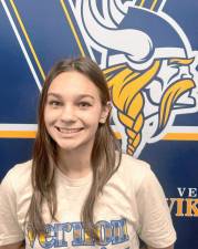 <b>Vernon Township High School junior Gabi Cefaloni earned one first-place finish and three second-place finishes in the first two swim meets. She also is a key part of the 200 freestyle relay team, which took first place in both meets. (Photo provided)</b>