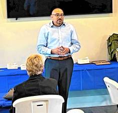 Ricardo Rojas, son of Ralph Rojas, speaks at the Sparta VFW Ralph Rojas Scholarship Awards ceremony in 2022. (Photo by Teresa Sellinger)