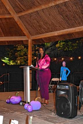 DA1 Alberta Cole, Picatinny Arsenal’s sexual assault response coordinator, speaks during a Candlelight Vigil on Tuesday, Oct. 22 at Sussex County Community College in Newton. (Photos by Maria Kovic)