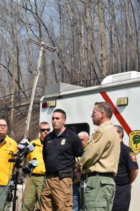 Anthony Parrello of the West Milford Police Department speaks at a press briefing Thursday morning, April 13. (Photo by Rich Adamonis)