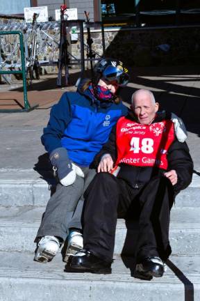 Wayne George, right, of Rockaway takes a break from the competition.