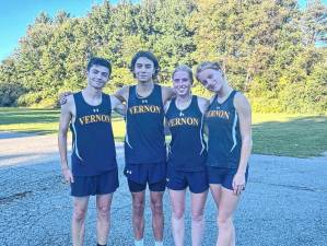 <b>From left are Vernon Township High School cross country team captains Jack Turner, Rick Bennett, Amanda Witters and Brooke Schneider. (Photo provided)</b>