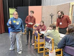 The jury deliberates in Sussex County Community College’s production of ‘12 Angry Jurors.’ (Photo provided)