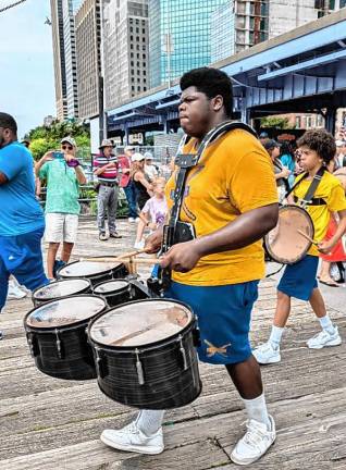 <b>The Factor Marching Band of Vernon takes part in the Lower Manhattan Historical Association’s ninth annual Independence Day Parade in New York City. (Photo by Brian Berger)</b>