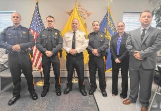 From left are Sheriff’s Investigator Zachary Di Geronimo, Sheriff’s Officer Mark DiGeronimo, Sussex County Sheriff Michael Strada, Sheriff’s Officer Nicholas Galvao, Sheriff’s Investigator Brittany Macko and Sheriff’s Officer Anthony Reed. (Photo provided)