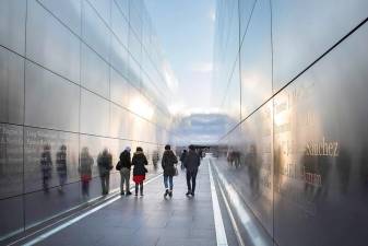 Empty Sky is the official New Jersey September 11 memorial to the state's victims of the September 11 attacks on the United States. It is located in Liberty State Park in Jersey City (2017 photo by Robert G. Breese)