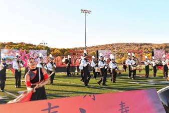 <b>The Vernon Township High School marching band performs during the Music in the Mountains competition there Saturday, Oct. 19. (Photos by Maria Kovic)</b>