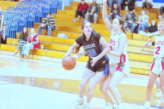 Kittatinny's Lina Hull handles the ball in the game against High Point on Jan. 4. Kittatinny won, 37-29. (Photos by George Leroy Hunter)