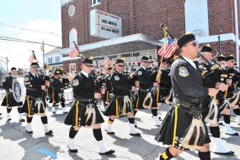 SP1 The Police Pipes and Drums of Morris County marches in the St. Patrick’s Day Parade on Saturday, March 8 in Newton. (Photos by Maria Kovic)