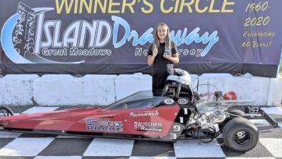 Junior Dragster Winner Savannah Kinney at the 60th anniversary of Island Dragway, Aug. 1, 2020 (Photo by Cheryl Rauscher)