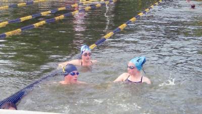 Cliffwood Lake Waves perfect their moves before the meet (Photo by Janet Redyke)