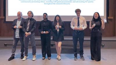 Presenters at the Skylands Research Institute symposium May 31 were, from left, Robert Ott, Chase Krisanda, Dana Dunbar, Juliette Sanchez, Nick Thomas and Jessica Rhule.