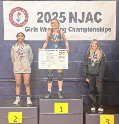 Lily Henderson defeats Kameko Sibblies of Newton/Kittatinny, 3-0, in the 109-pound final of the Northwest Jersey Athletic Conference Championships at home Feb. 1. (Photos provided)