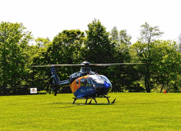 The Atlantic Air Medical Helicopter lands at Woodbourne Park for Wantage Day 2024. (Photo by Maria Kovic)