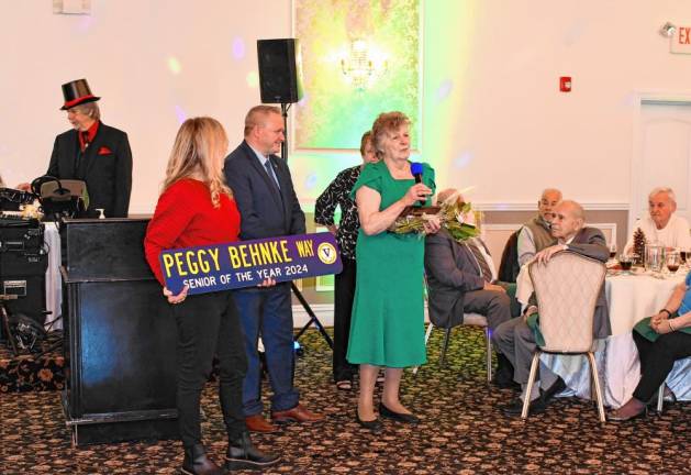 <b>SH1 Peggy Behnke of Vernon is honored as Senior of the Year for 2024 at the Senior Holiday Luncheon on Thursday, Dec. 12. (Photos by Maria Kovic)</b>