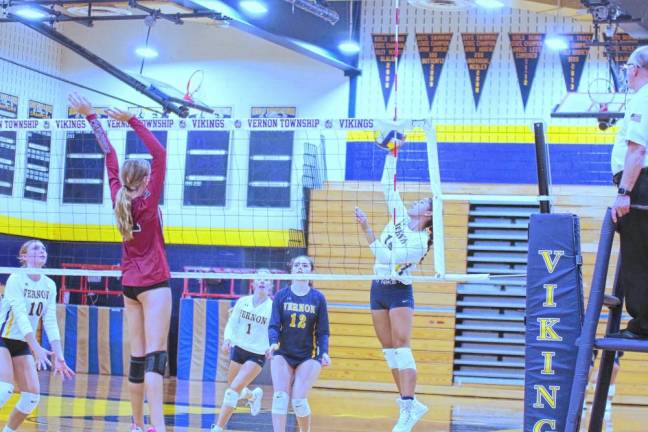 <b>Vernon's Ella Platt gets a hand on the ball during the match. </b>