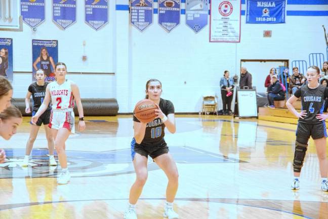 Kittatinny's Taylor Hough holds the ball during a foul shot attempt. She scored 13 points.