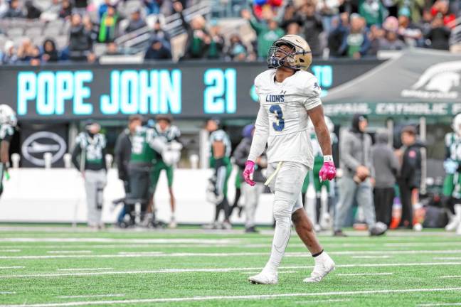 Tylik Hill of Pope John cannot hide his disappointment in the last few seconds of the game.