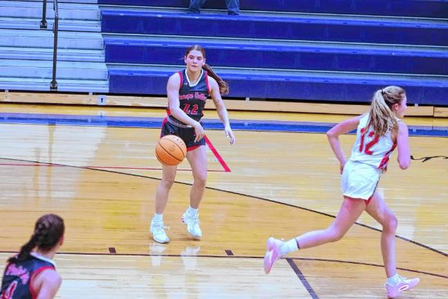 Lenape Valley's Callie Stevenson passes the ball toward a teammate. She scored eight points and grabbed four rebounds.