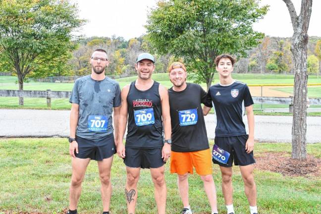 <b>WK4 The top four finishers in order, from left, are Jordan Snyder, 34, of Port Jervis, N.Y.; Justin Roselli, 43, of Matamoras, Pa.; Michael Garrity, 28, of Fredon; and August Konzel, 14, of Montclair.</b>