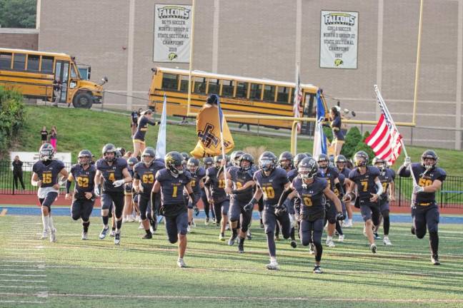 <b>Here come the Jefferson Falcons.</b>