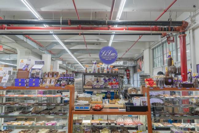 Interiors of Li-Lac Chocolates Industry City store.