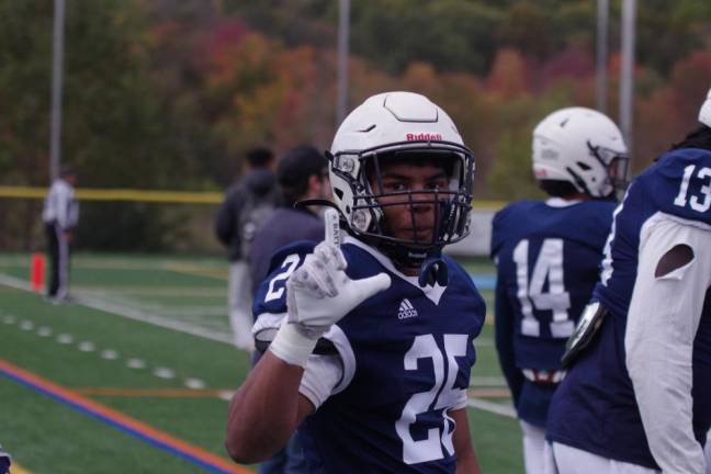 Sussex Skylanders freshman running back Thaylor Sibblies smiles for the camera. He is a graduate of Newton High School. (Photo by George Leroy Hunter)