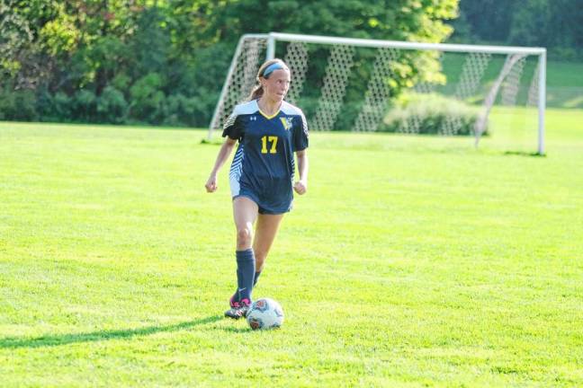 <b>Vernon's Sophia Haw controls the ball.</b>