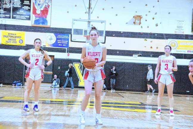 <b>High Point's Ashley Schell at the free throw line. She scored five points in the game.</b>