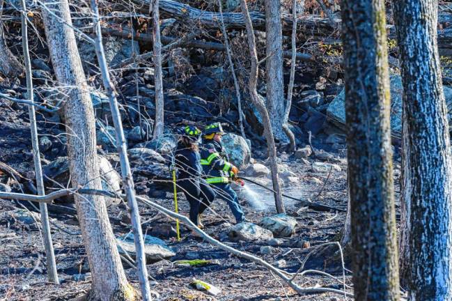 Firefighters battle the Jennings Creek Wildfire in Greenwood Lake on Tuesday, Nov. 12. (Photo by Susan Watts/Office of Governor Kathy Hochul)