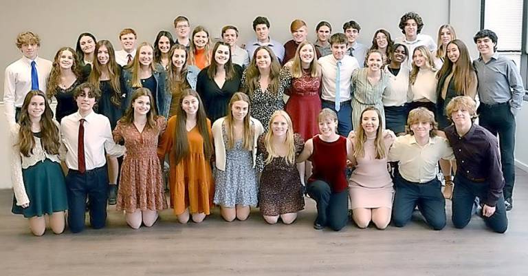 Members of the National Honor Society at Vernon Township High School pose at the recent induction ceremony. (Photos provided)