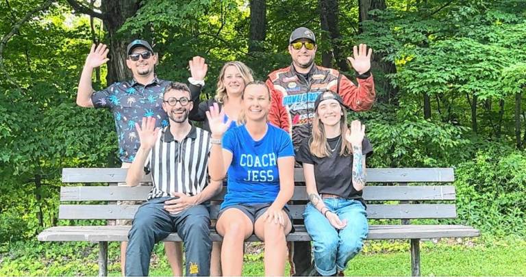 <b>The ‘Coach Jess’ Crew: In front row, from left, are Randy Stormes, Jess Magura and Kelsey Lynn Stoll. In back row, from left, are Jack Unverzagt, Lauren Magura and Davie Franek.</b>