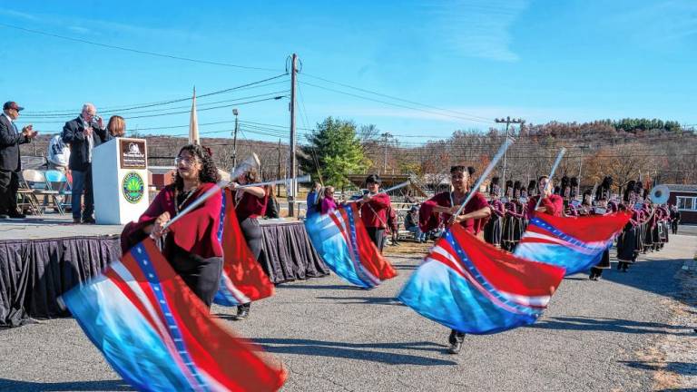 <b>VP1 The Newton High School </b>Color Guard and Marching Band<b> take part in Sussex County’s 24th annual Salute to Military Veterans Parade on Sunday, Nov. 3 at the Sussex County Fairgrounds. (Photo by Nancy Madacsi)</b>